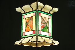 Stained Leaded Glass Craftsman Antique 1910 Light Fixture