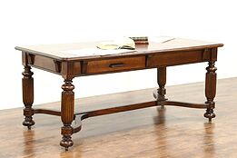 Victorian 1885 Antique Oak Partner Writing Desk, Conference Library Table #28686