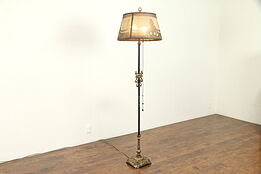 Gold Filigree Antique 1915 Floor Lamp, Original Hand Painted Screen Shade #31235