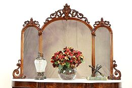 Victorian English Antique Salvage Triple Mantel Mirror, Carved Mahogany #30498