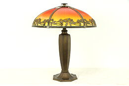 Art Deco Antique Lamp, Reverse Painted Red Glass Shade #31336