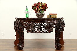 Chinese Vintage Carved Rosewood & Marble Console Table #31710