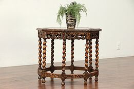 English Tudor Octagonal Antique Oak Coffee or Chairside Table #29928