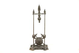 Victorian Cast Iron Antique Fireplace Tool Holder, Lion Head & Shields #31146