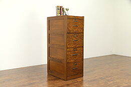 Oak Antique  Craftsman 4 Drawer Legal or Music File Cabinet, Signed Globe #31247