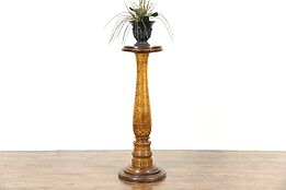 Burnt Wood Pyrography Latin Inscribed Antique Plant Stand or Sculpture Pedestal