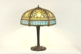 Curved Stained Glass 20" Hexagonal Shade Antique 1915 Panel Lamp #30686
