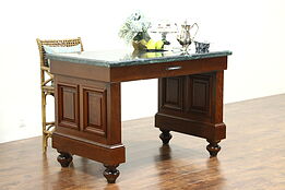 Cherry Vintage Bank Counter, Kitchen Island or Wine Tasting Table, Marble Top