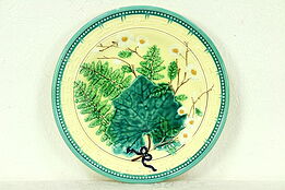 Majolica Plate with Leaf, Fern & Bow, Greek Key, Signed Hornberg #28652