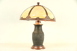 Art Deco Stained Glass Panel Shade Antique Table Lamp