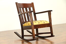 Arts & Crafts Mission Oak Antique Rocker, Tall Craftsman Rocking Chair #30354