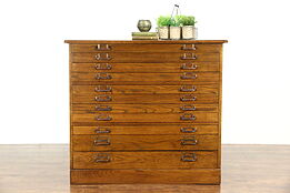 Oak 11 Drawer 1900 Antique Map Chest, Drawing File or Collector Cabinet