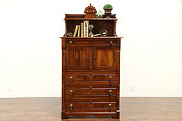 Victorian Eastlake Antique Walnut Chest or Cabinet, Secret Iron Safe #31405