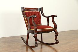 Empire Antique Rocker Rocking Chair, Paw Feet, Recent Upholstery #31593