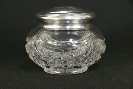 Victorian Sterling Silver & Pattern Glass Antique Boudoir Jar, Mono #32047