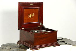Mira Signed Swiss 1900 Antique Music Box, 10 Melody 9 1/2" Discs