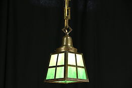 Arts & Crafts Mission 1905 Antique Stained Glass Craftsman Hall Light Fixture