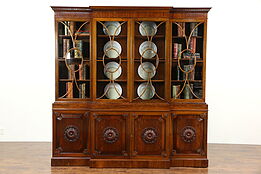 Rosewood Vintage Classical Breakfront China Cabinet or Bookcase, Convex Glass
