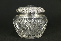 Victorian Sterling Silver & Cut Glass Antique Boudoir Jar, Mono #32048