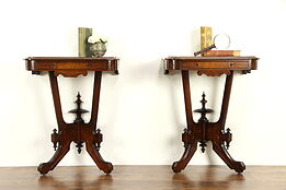 Pair of Victorian Eastlake Antique Walnut Wall Console Tables #32135