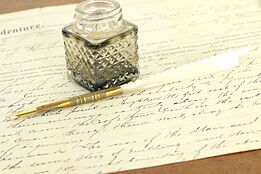 Victorian Antique Ink Pen, Mother of Pearl Feather & Gold Plate #32167