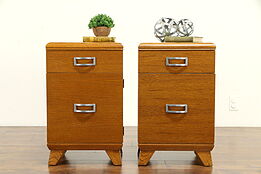 Pair of Oak Midcentury Modern 1960 Vintage Nightstands or End Tables  #32283
