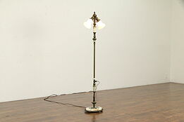 Onyx, Brass & Iron Antique Floor Lamp, Etched Glass Shades #32502