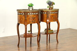 Pair of Italian Vintage Tulipwood Marquetry NIghtstands or End Tables #32769
