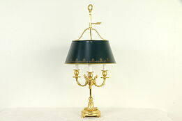 Classical Gold Plated 3 Candle Vintage Lamp, Painted Toleware Shade #32878