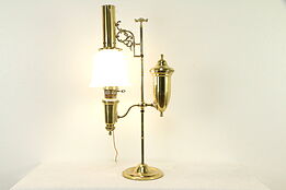 Brass Vintage Adjustable Desk Lamp, Glass Bell Shade, Aladdin #32912