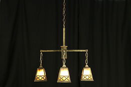 Arts & Crafts Antique Stained Glass Chandelier Craftsman Light Fixture #33048