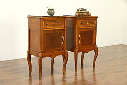 Pair of Italian Antique Nightstands or End Tables, Black Marble Tops #33128