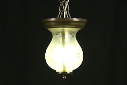 Hall Ceiling Vintage Light Fixture, Etched Shade #33195