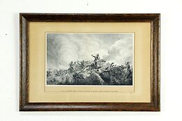 Resaca de la Palma 1846 Mexican War Litho Engraving, Signed, Oak Frame #33448