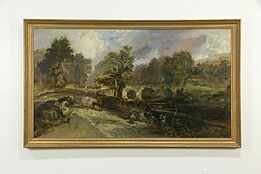 Bridge at Carrickfergus, Ireland, Antique 7' 9" Oil Painting, Chester #33531