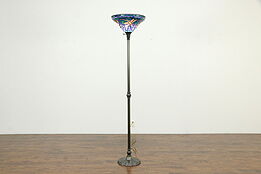 Dale Tiffany Vintage Torchiere Lamp Dragonfly Jewels Stained Glass Shade #33728