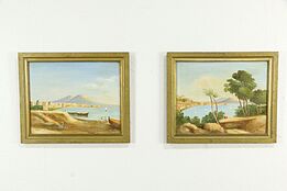 Pair of Original Italian Oil Paintings, 1836 View of Naples, Quolio #33751