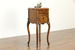 French Walnut Antique Nightstand Rouge Marble Top #33986