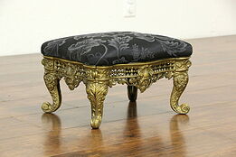 Victorian Design Vintage Cast Iron Foot Stool, New Upholstery #33570