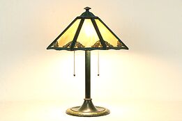 Stained Glass 6 Panel Shade Antique Lamp, Bradley & Hubbard #34593