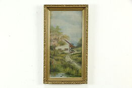 Farmhouse & Sheep, Original Primitive Oil Painting 1917 Irwin D Gongh 23" #33623