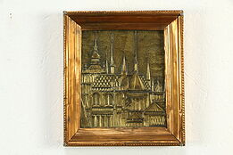 Gothic Towers Antique Hammered Bronze Plaque, Copper Frame #33733