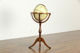 Globe of the World, Walnut Vintage Stand, Signed Replogle #34692