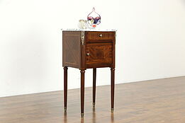 French Antique Mahogany Nightstand or Pedestal, Ebony Banding, Marble Top #35459