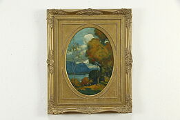 English Countryside Scene Original Antique Oil Painting 27" #34427