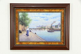 Paris Scene on the Seine River Original Oil Painting, 2008 Russian 27" #34939
