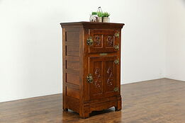 Victorian Antique Farmhouse Oak Pantry Icebox Bar Cabinet, Belding's  #35382