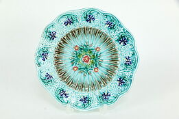 Victorian Antique Majolica Flower Plate, 7 3/4" Round, Signed U&CS #35539