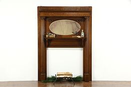 Victorian Antique Oak Architectural Salvage Fireplace Mantle & Mirror #34231
