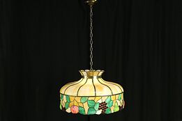Stained Glass Grape & Fruit Antique 1910 Ceiling Light Fixture #35328